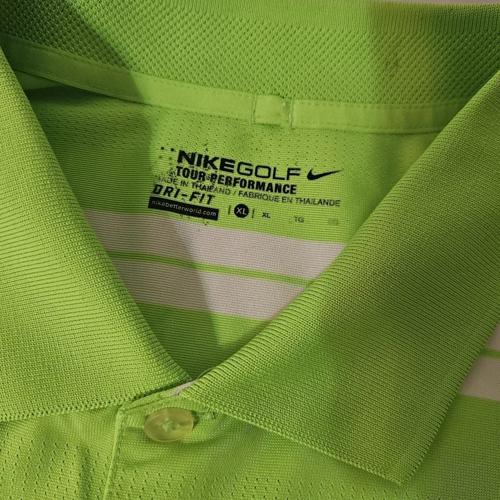 Nike Golf Polo Shirt Mens XL‎ Tour Performance Dri Fit Long Sleeve Striped Green